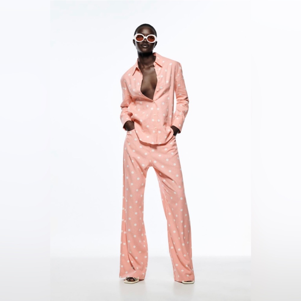 ZARA linen blend polka dot set